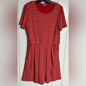 Draper James Red and White Striped Short Sleeve Pleated Dress